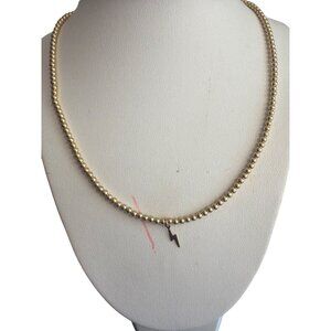 14K Gold Filled Beaded Necklace Lightning Bolt Charm Collar Choker 16.5" Long